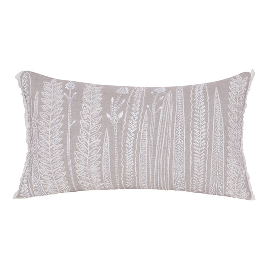 Natural & Ivory Floral Linen Pillow w/ Embroidery