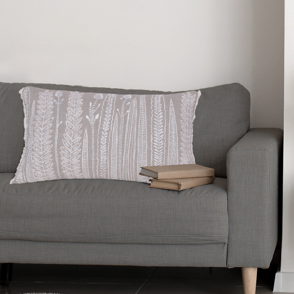 Natural & Ivory Floral Linen Pillow w/ Embroidery