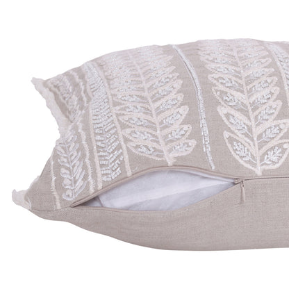 Natural & Ivory Floral Linen Pillow w/ Embroidery