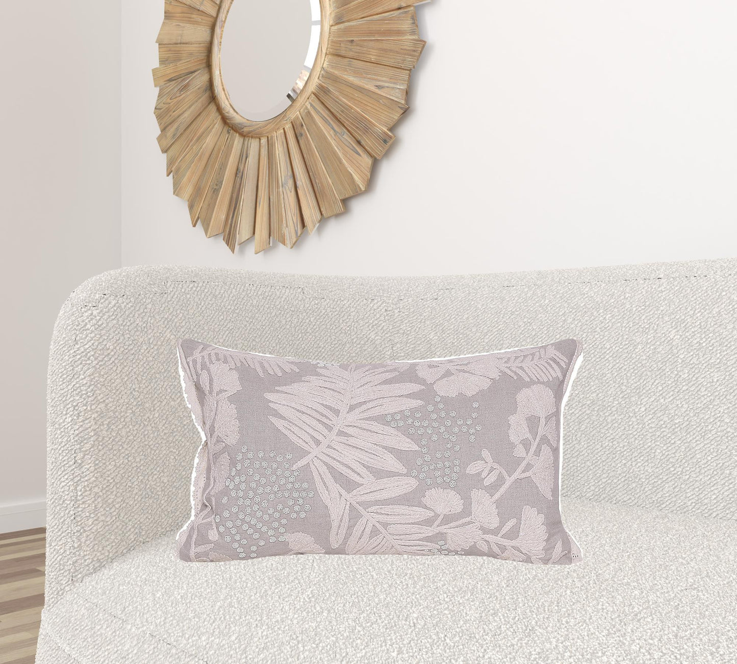 Natural & Ivory Botanical Linen Pillow w/ Embroidery