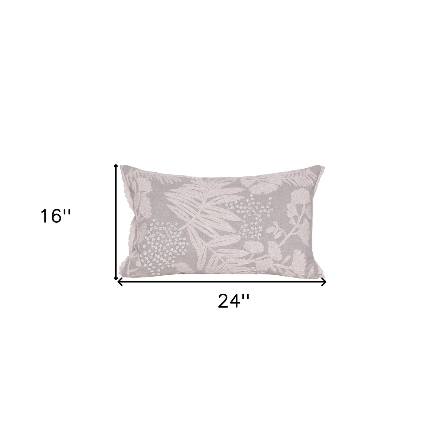 Natural & Ivory Botanical Linen Pillow w/ Embroidery