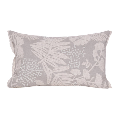 Natural & Ivory Botanical Linen Pillow w/ Embroidery