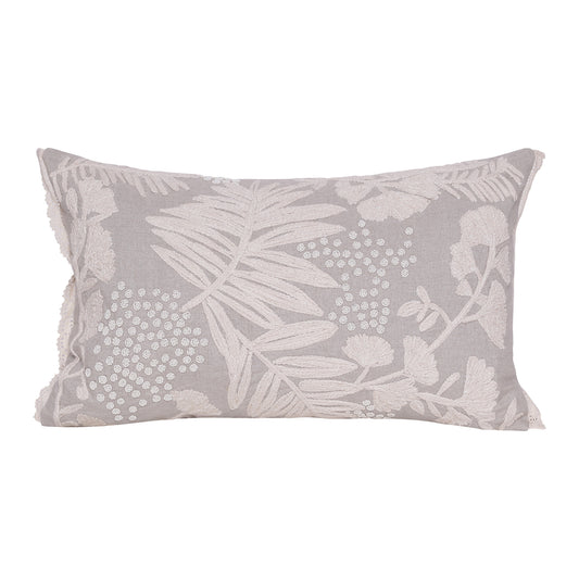 Natural & Ivory Botanical Linen Pillow w/ Embroidery