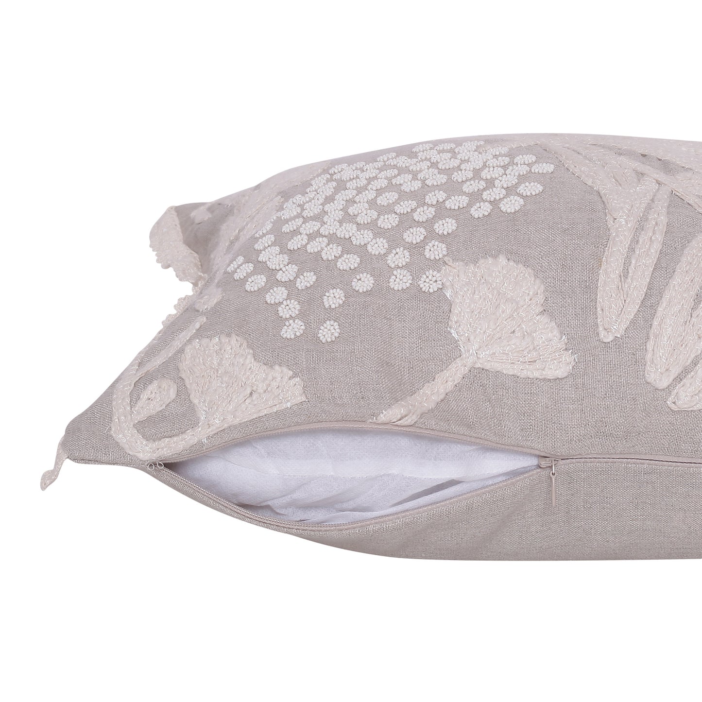Natural & Ivory Botanical Linen Pillow w/ Embroidery