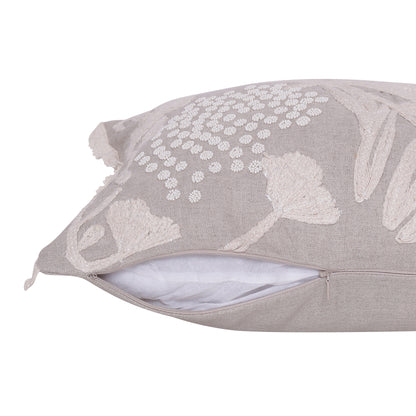 Natural & Ivory Botanical Linen Pillow w/ Embroidery