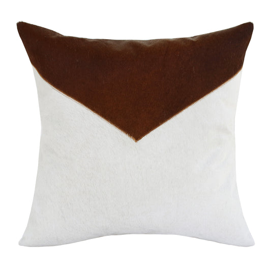 Brown & Ivory Geometric Faux Leather Pillow