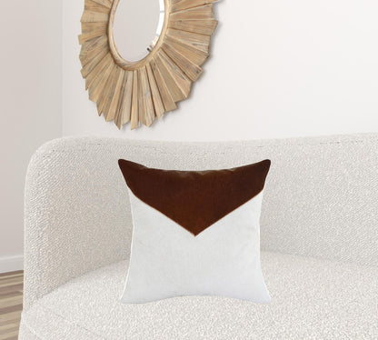 Brown & Ivory Geometric Faux Leather Pillow