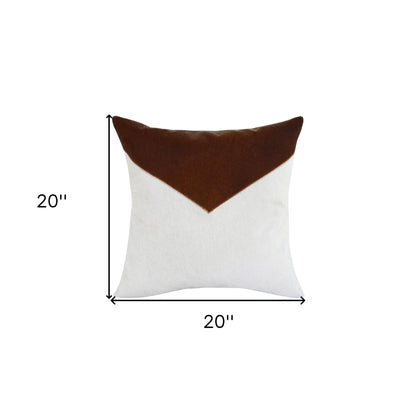 Brown & Ivory Geometric Faux Leather Pillow