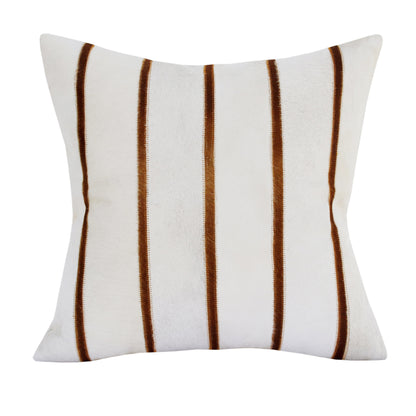 Brown & Ivory Striped Faux Leather Pillow