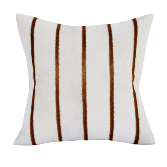 Brown & Ivory Striped Faux Leather Pillow