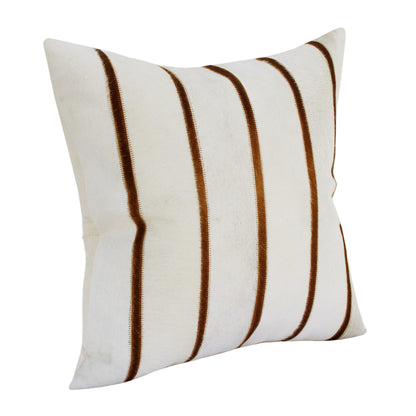 Brown & Ivory Striped Faux Leather Pillow