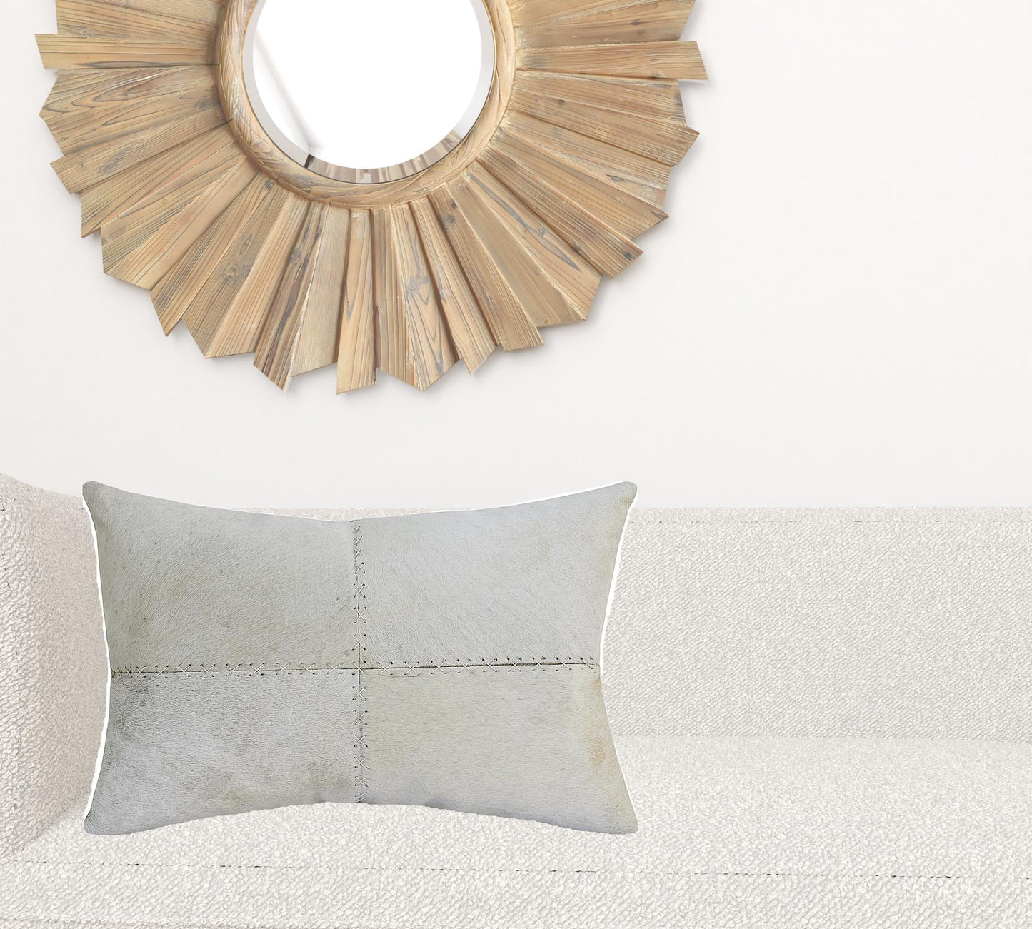Ivory Patchwork Faux Leather Pillow