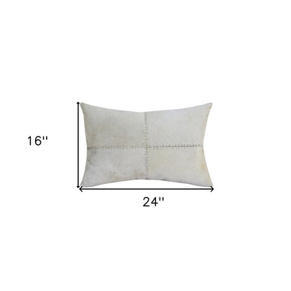 Ivory Patchwork Faux Leather Pillow