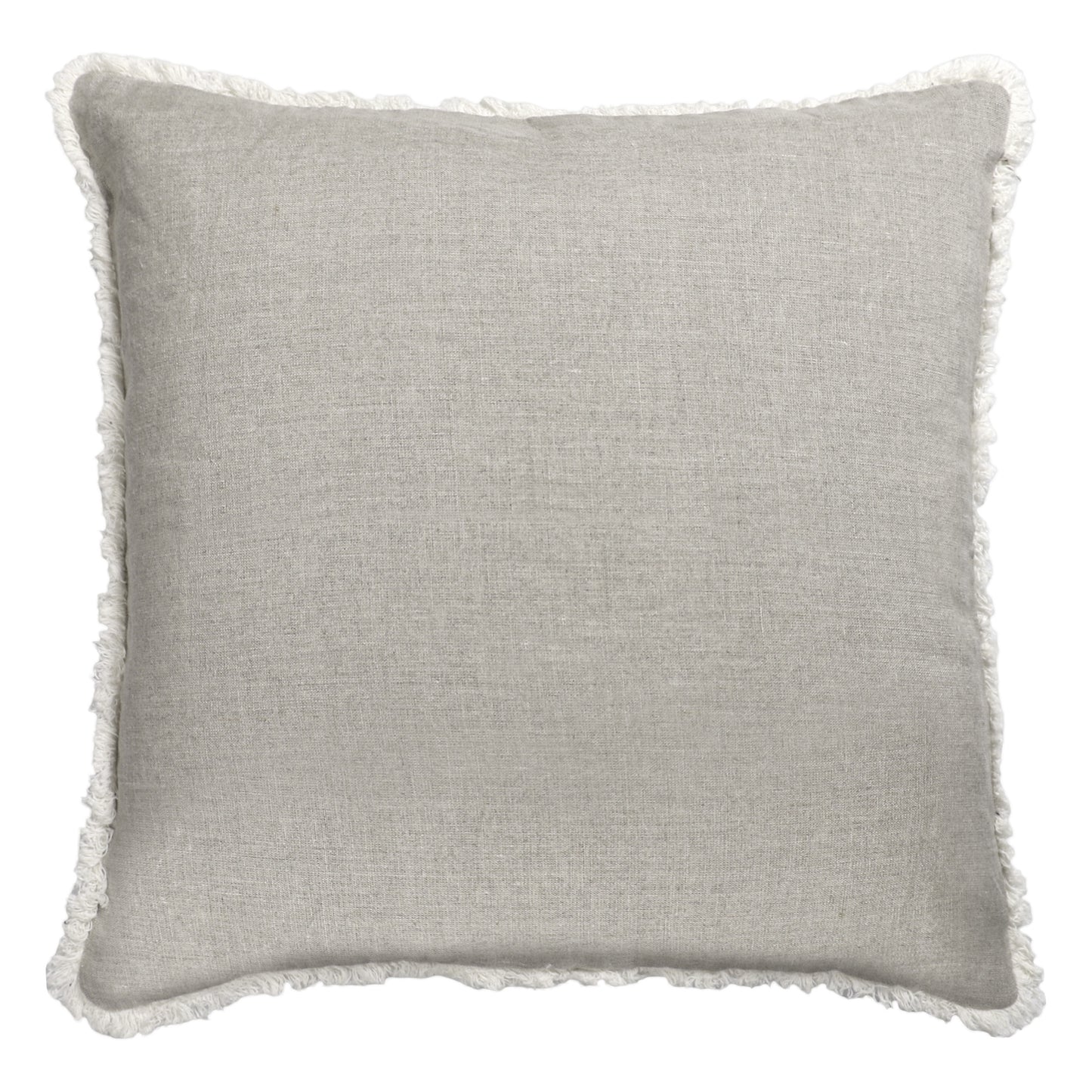 Beige & Ivory Geometric Linen Pillow w/ Embroidery, Fringe