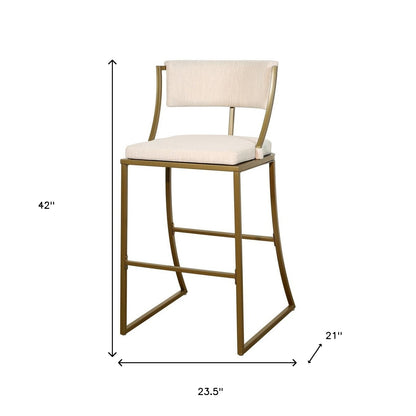 Beige & Antiqued Brass Steel Low Back Bar Height Bar Chair