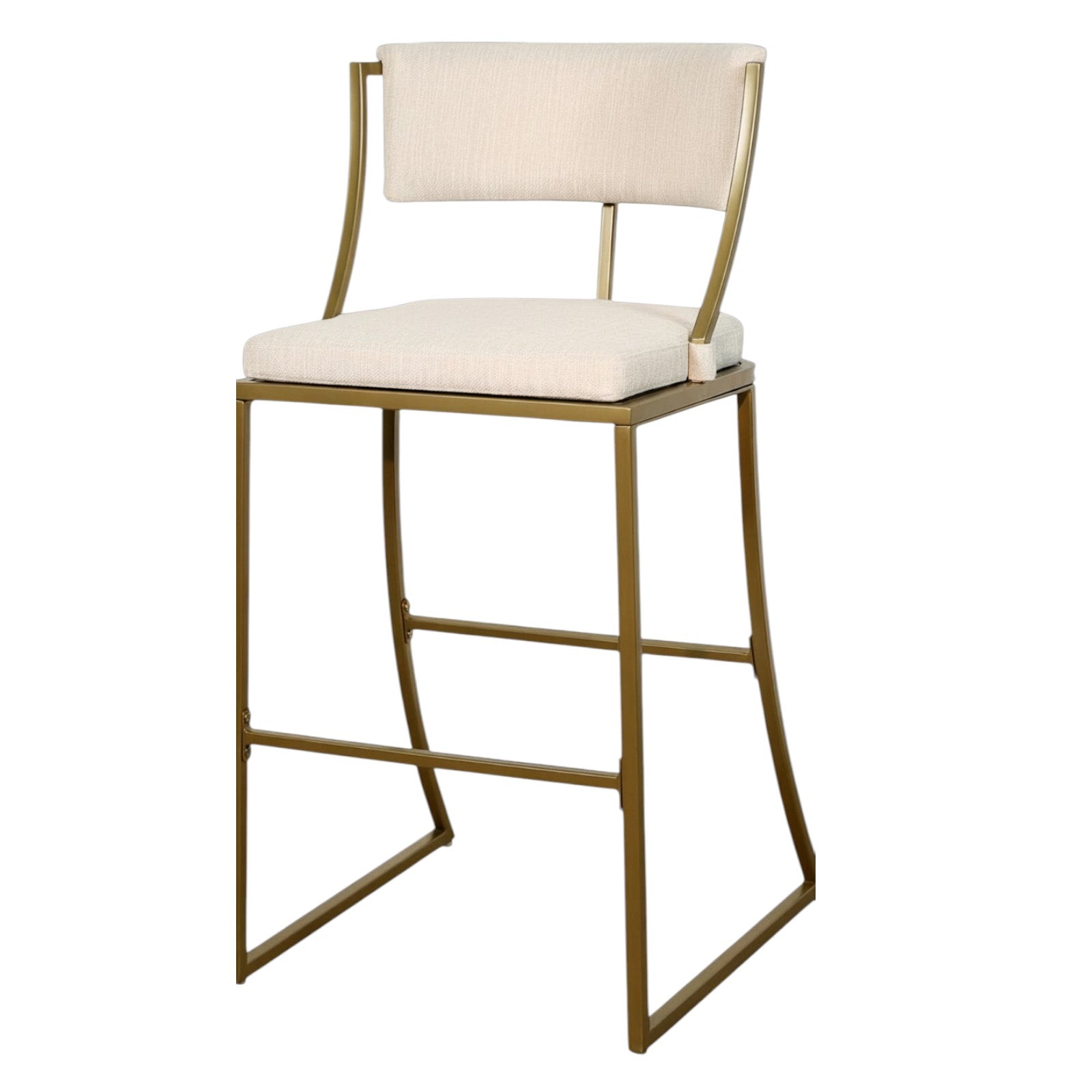 Beige & Antiqued Brass Steel Low Back Bar Height Bar Chair