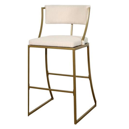 Beige & Antiqued Brass Steel Low Back Bar Height Bar Chair