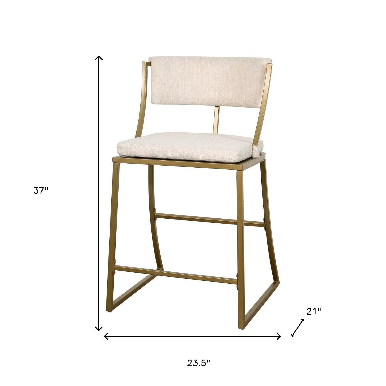 Beige & Antiqued Brass Steel Low Back Counter Height Bar Chair
