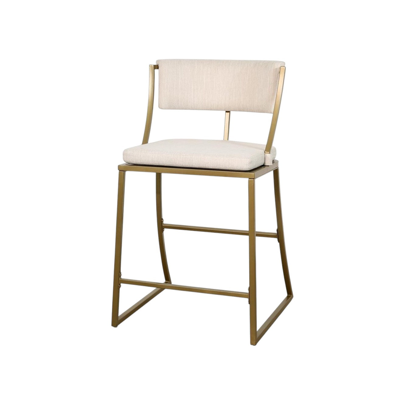 Beige & Antiqued Brass Steel Low Back Counter Height Bar Chair