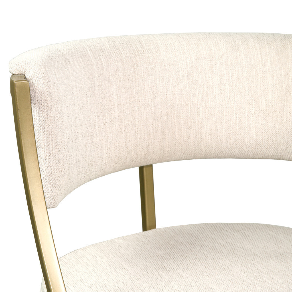 Beige & Antiqued Brass Steel Low Back Counter Height Bar Chair