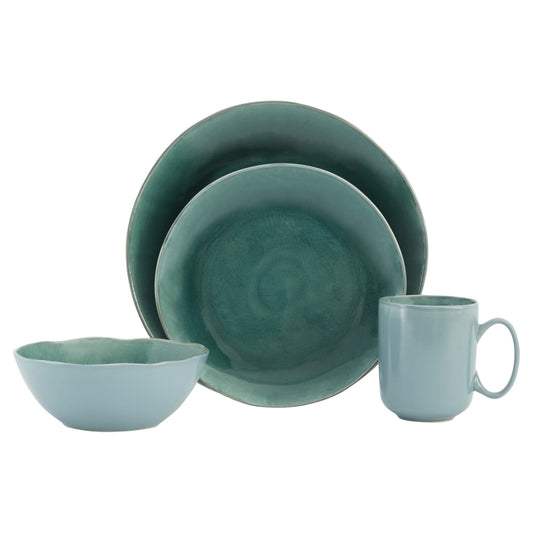 Green 16-Piece Ceramic Set of 4 Dinnerware Set