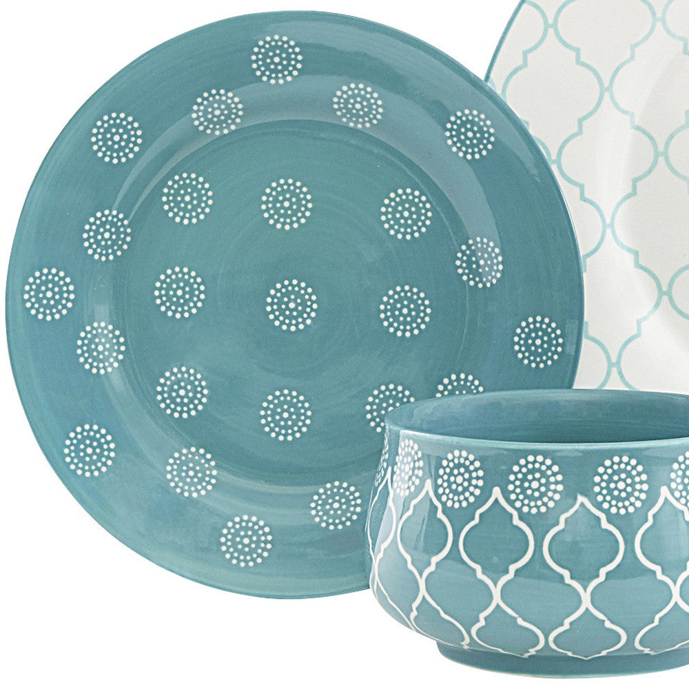 Turquoise 16-Piece Round Trellis Ceramic Set of 4 Dinnerware Set