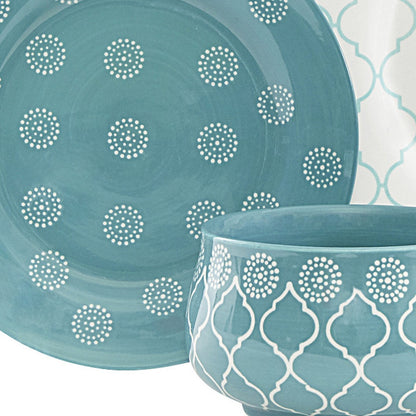 Turquoise 16-Piece Round Trellis Ceramic Set of 4 Dinnerware Set