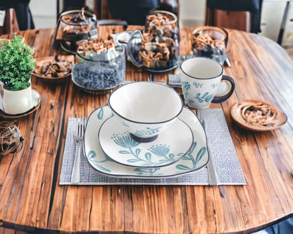 Blue and White 16-Piece Round Floral Ceramic Set of 4 Dinnerware Set