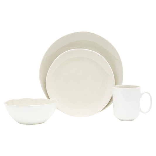White and Natural 16-Piece Round Ceramic Set of 4 Dinnerware Set