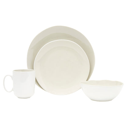 White and Natural 16-Piece Round Ceramic Set of 4 Dinnerware Set