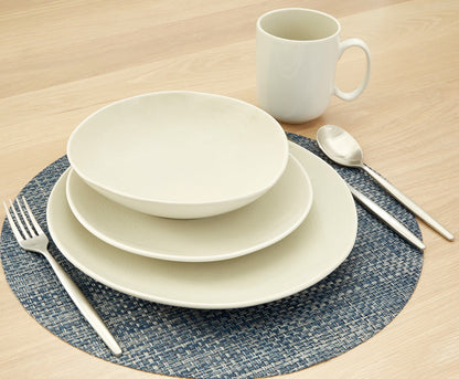 White and Natural 16-Piece Round Ceramic Set of 4 Dinnerware Set