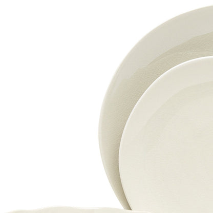 White and Natural 16-Piece Round Ceramic Set of 4 Dinnerware Set