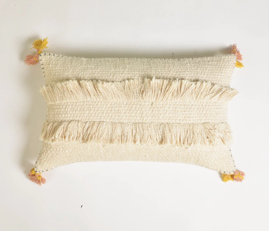Ivory & White Striped Cotton (Cover Only) w/ Fringe & Tassels