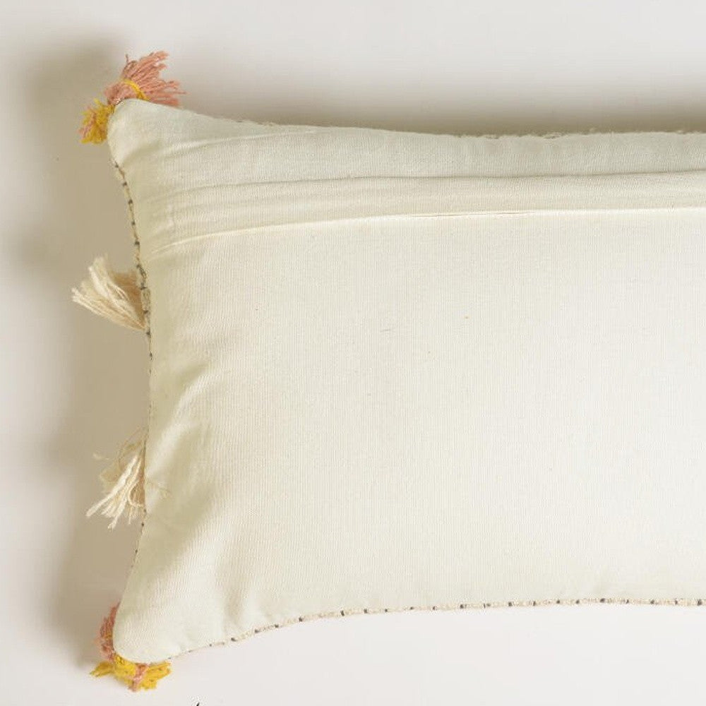 Ivory & White Striped Cotton (Cover Only) w/ Fringe & Tassels