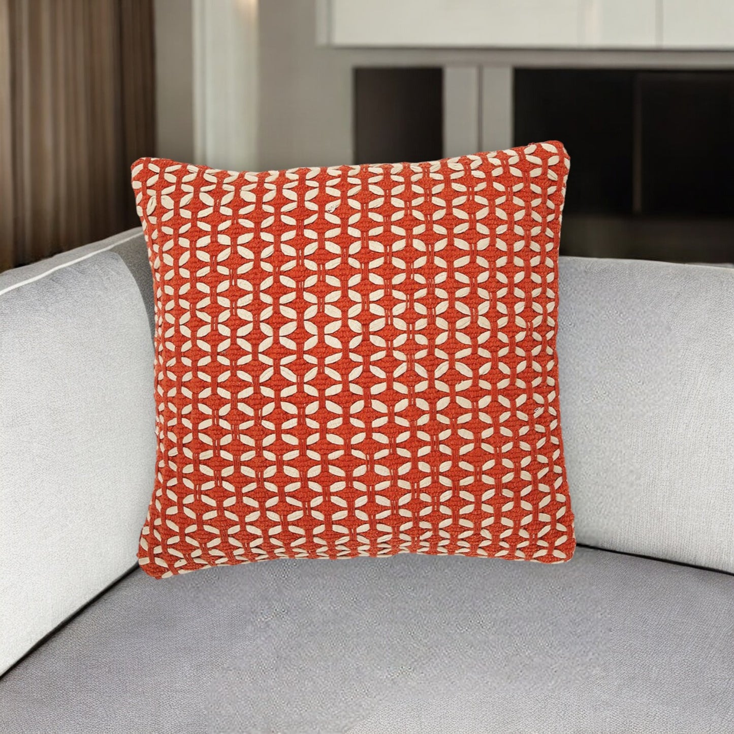 Red & White Geometric Cotton Blend (Cover Only)