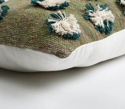 Beige & Green Abstract Cotton (Cover Only) w/ Fringe