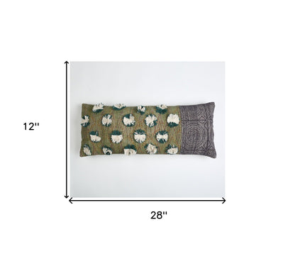 Beige & Green Abstract Cotton (Cover Only) w/ Fringe