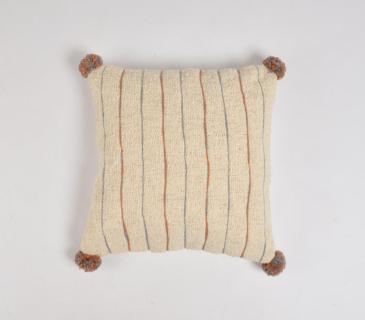 Beige & Orange Linen Cotton (Cover Only) w/ Pom Poms