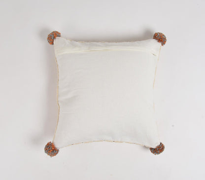 Beige & Orange Linen Cotton (Cover Only) w/ Pom Poms