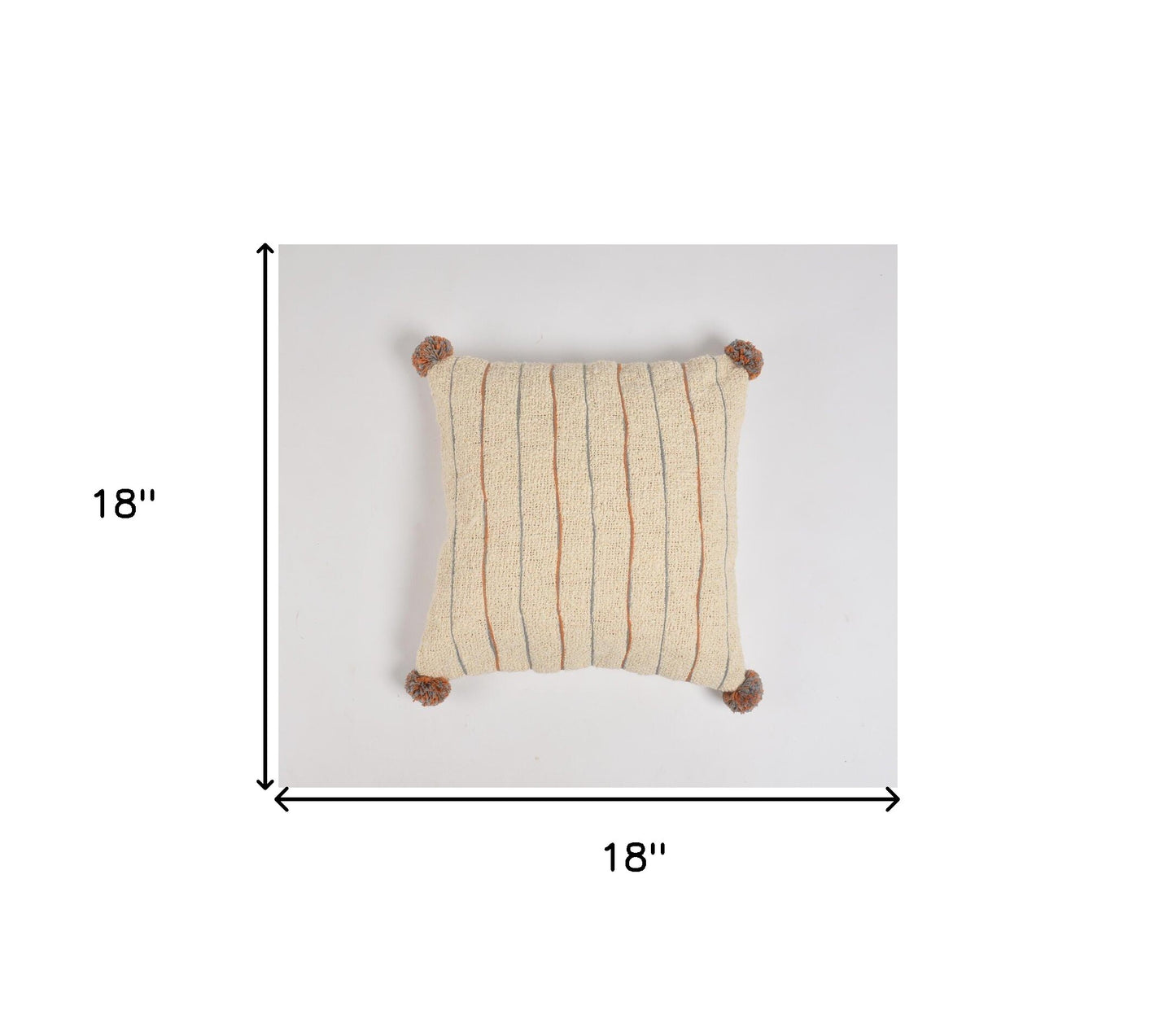 Beige & Orange Linen Cotton (Cover Only) w/ Pom Poms