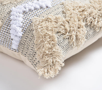 Beige & White Chevron Cotton (Cover Only) w/ Fringe & Tufts