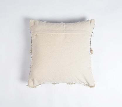 Beige & White Chevron Cotton (Cover Only) w/ Fringe & Tufts