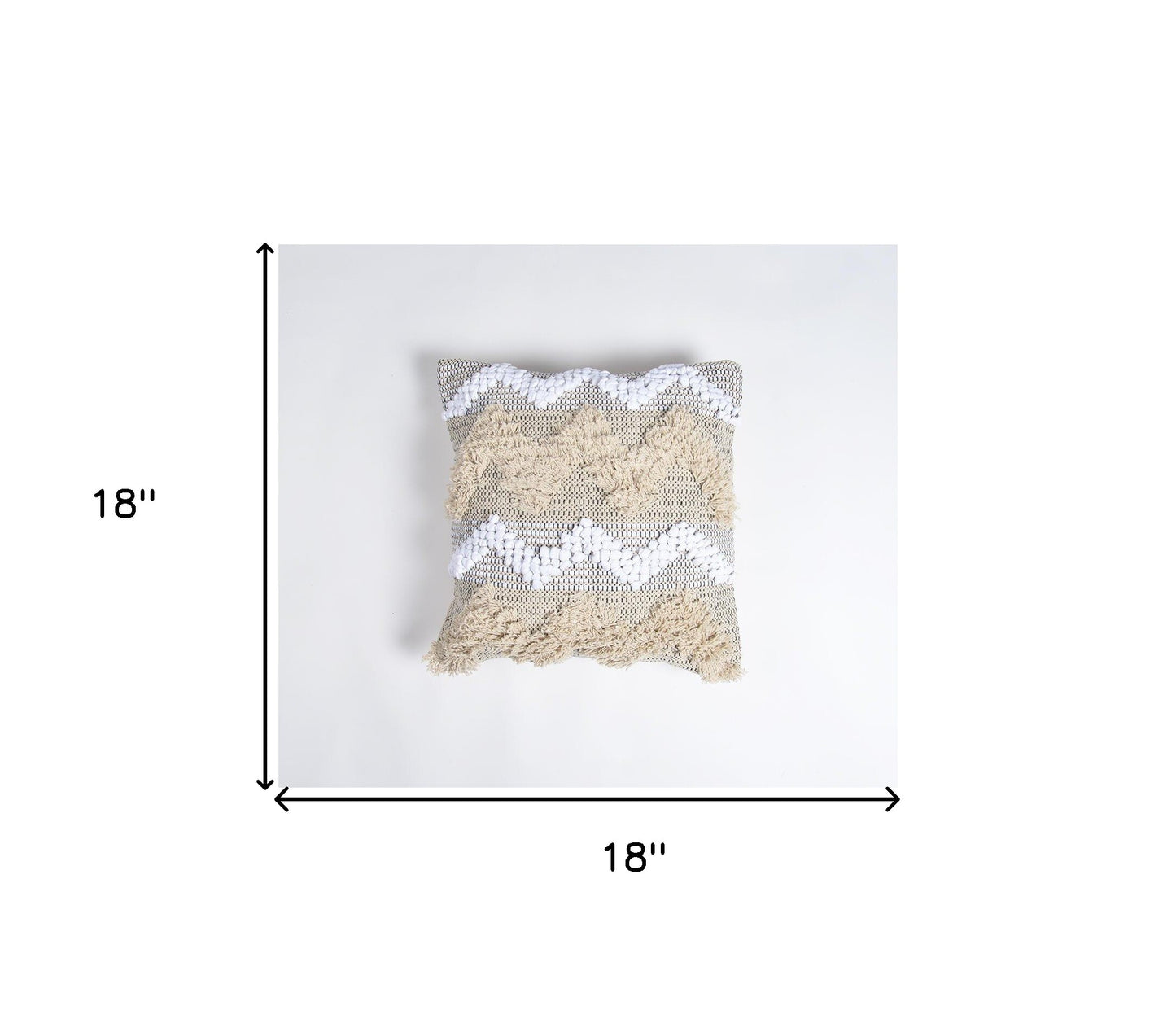 Beige & White Chevron Cotton (Cover Only) w/ Fringe & Tufts