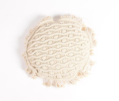 Beige Round Wavy Stripe Cotton (Cover Only) w/ Fringe