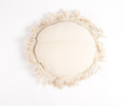 Beige Round Wavy Stripe Cotton (Cover Only) w/ Fringe