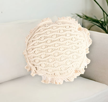 Beige Round Wavy Stripe Cotton (Cover Only) w/ Fringe