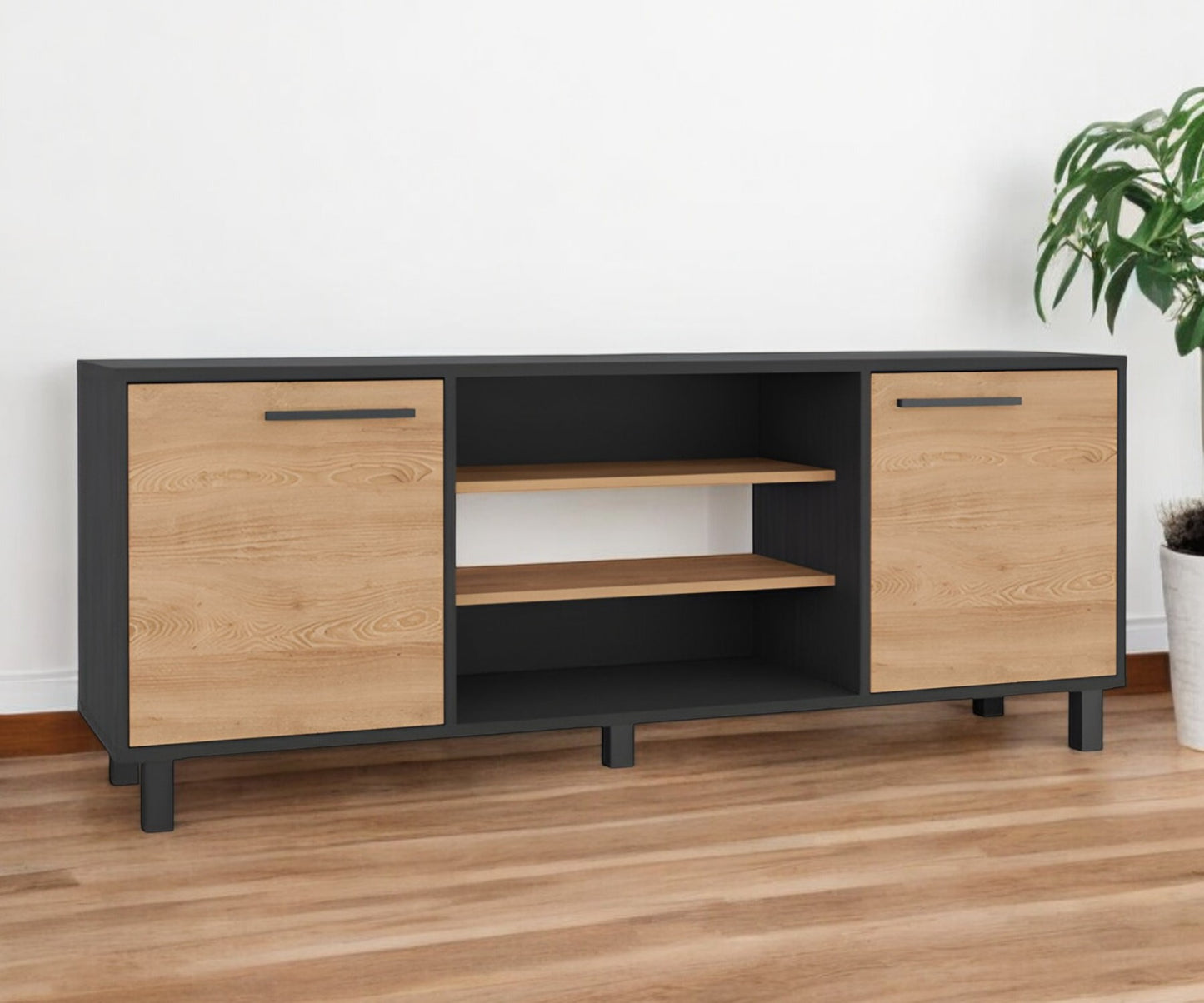 Black & Natural Wood Media Console