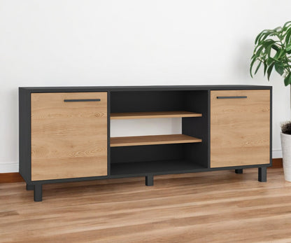 Black & Natural Wood Media Console