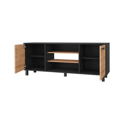 Black & Natural Wood Media Console