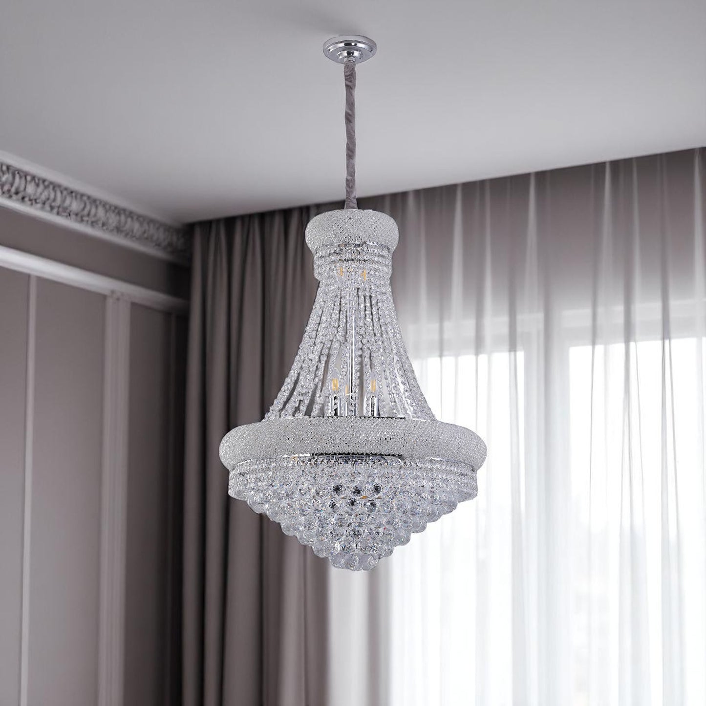 Clear & Silver Empire Multi Light Crystal Glass Chandelier